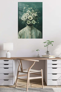 Floral Head Surreal Portrait metal wall art displayed in a contemporary living space