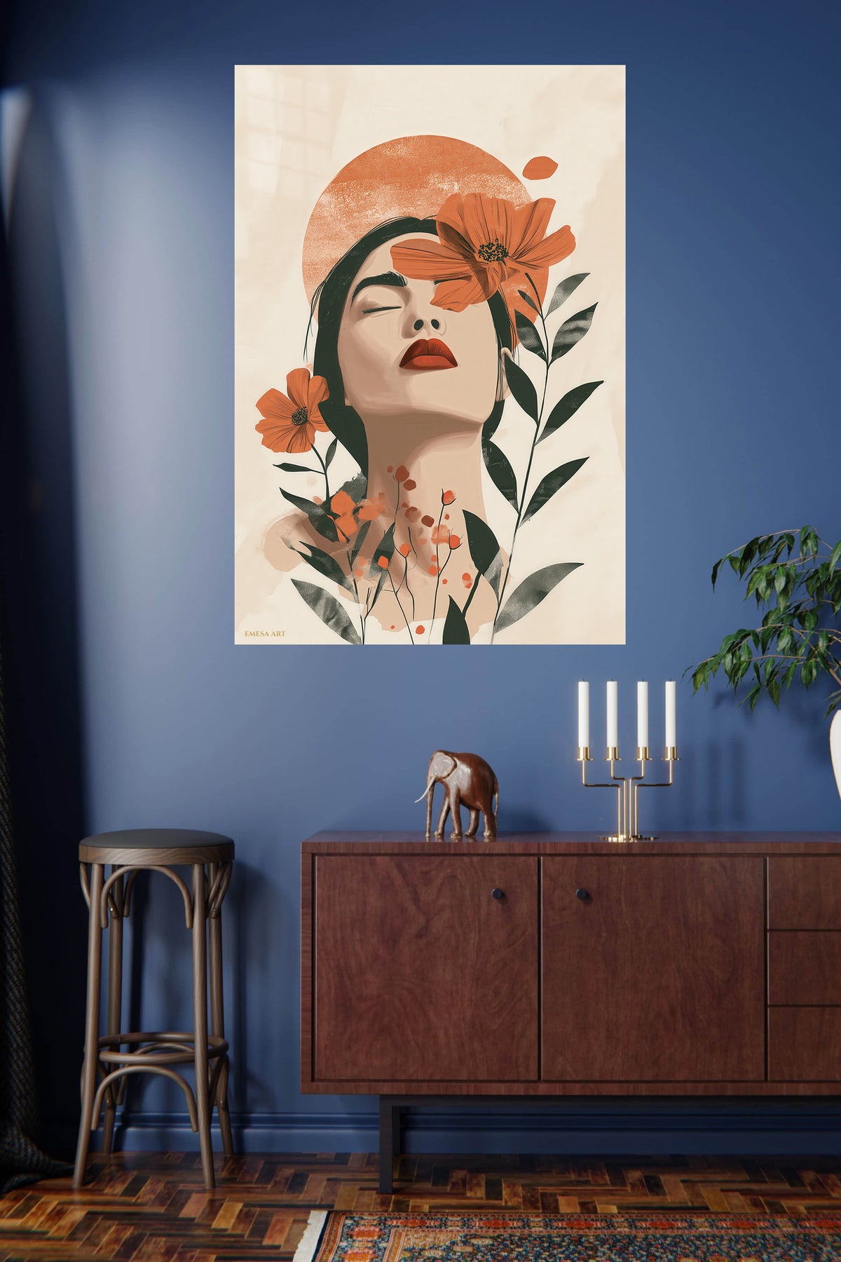 Terracotta Floral Dreamer premium metal wall art