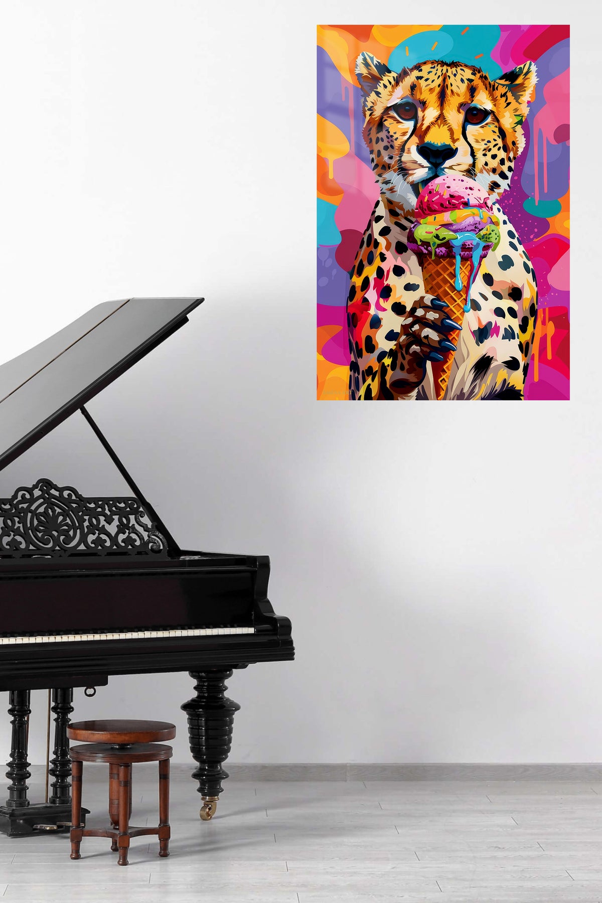 Pop Art Cheetah Ice Cream premium metal wall art