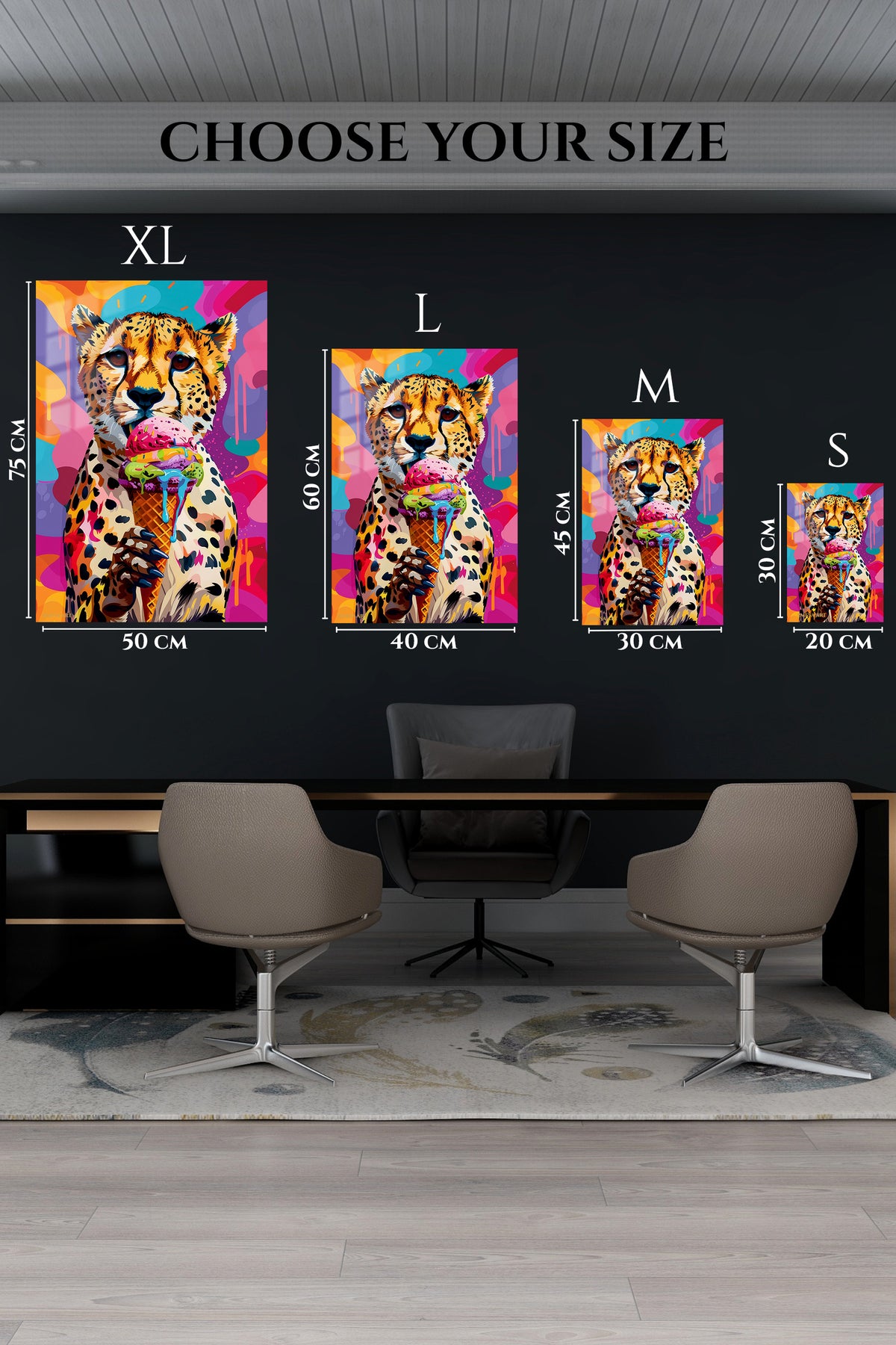 Pop Art Cheetah Ice Cream premium metal wall art