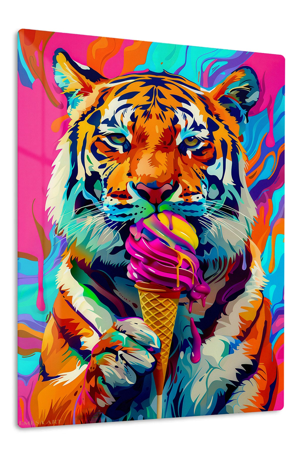 Color Splash Tiger Ice Cream premium metal wall art