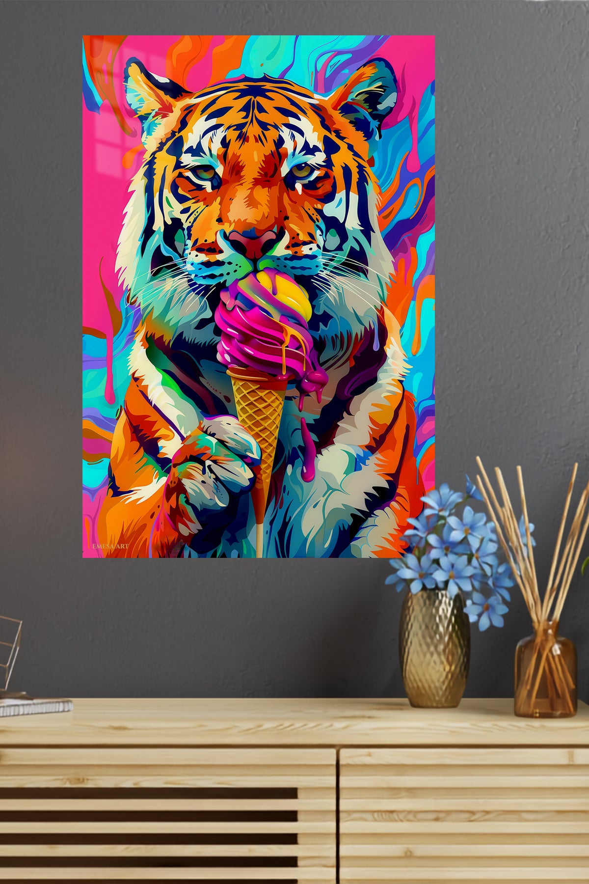Color Splash Tiger Ice Cream premium metal wall art