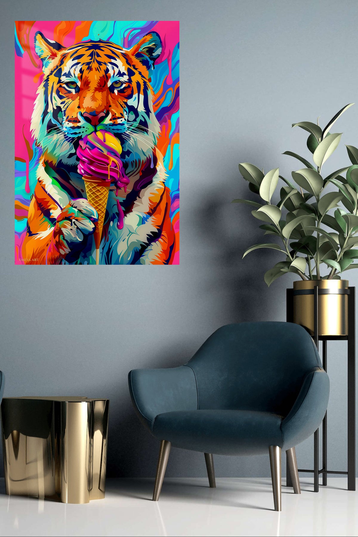 Color Splash Tiger Ice Cream premium metal wall art