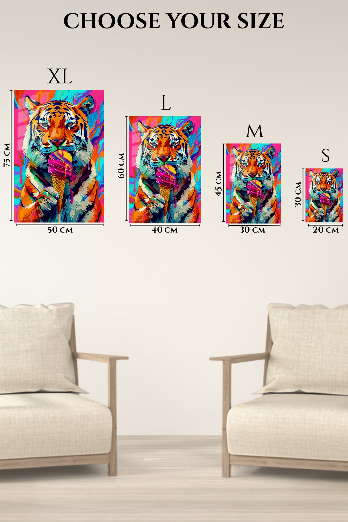 Color Splash Tiger Ice Cream premium metal wall art