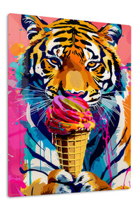 Neon Tiger Ice Cream Portrait premium metal wall art