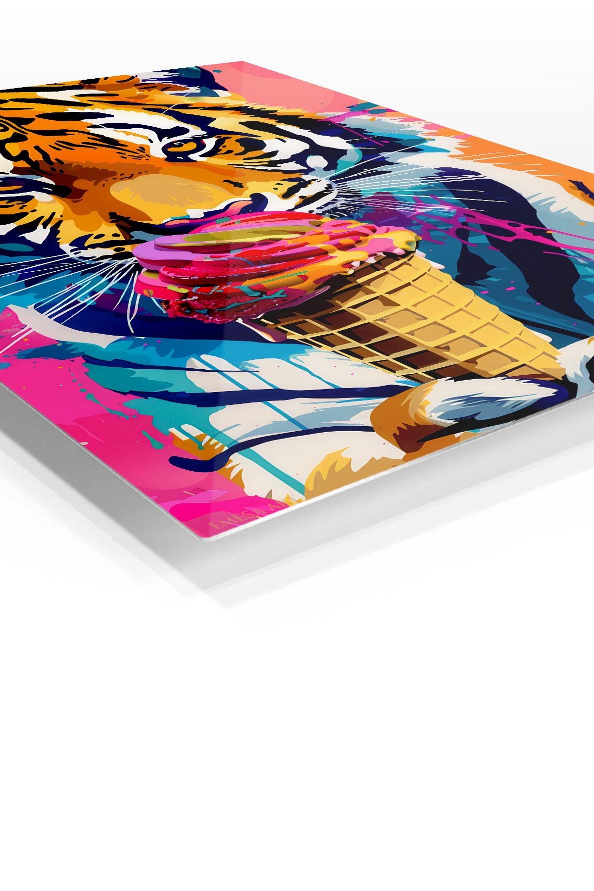 Neon Tiger Ice Cream Portrait premium metal wall art