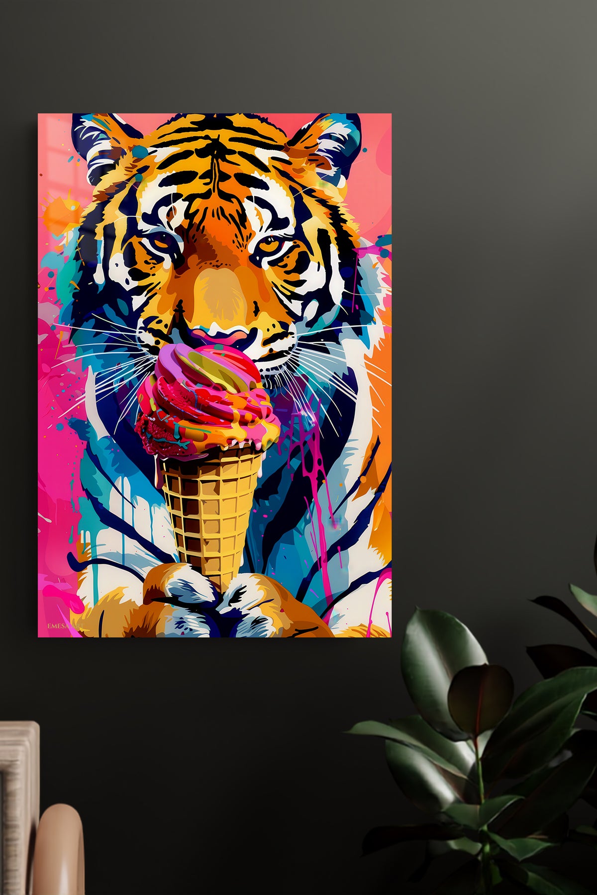 Neon Tiger Ice Cream Portrait premium metal wall art