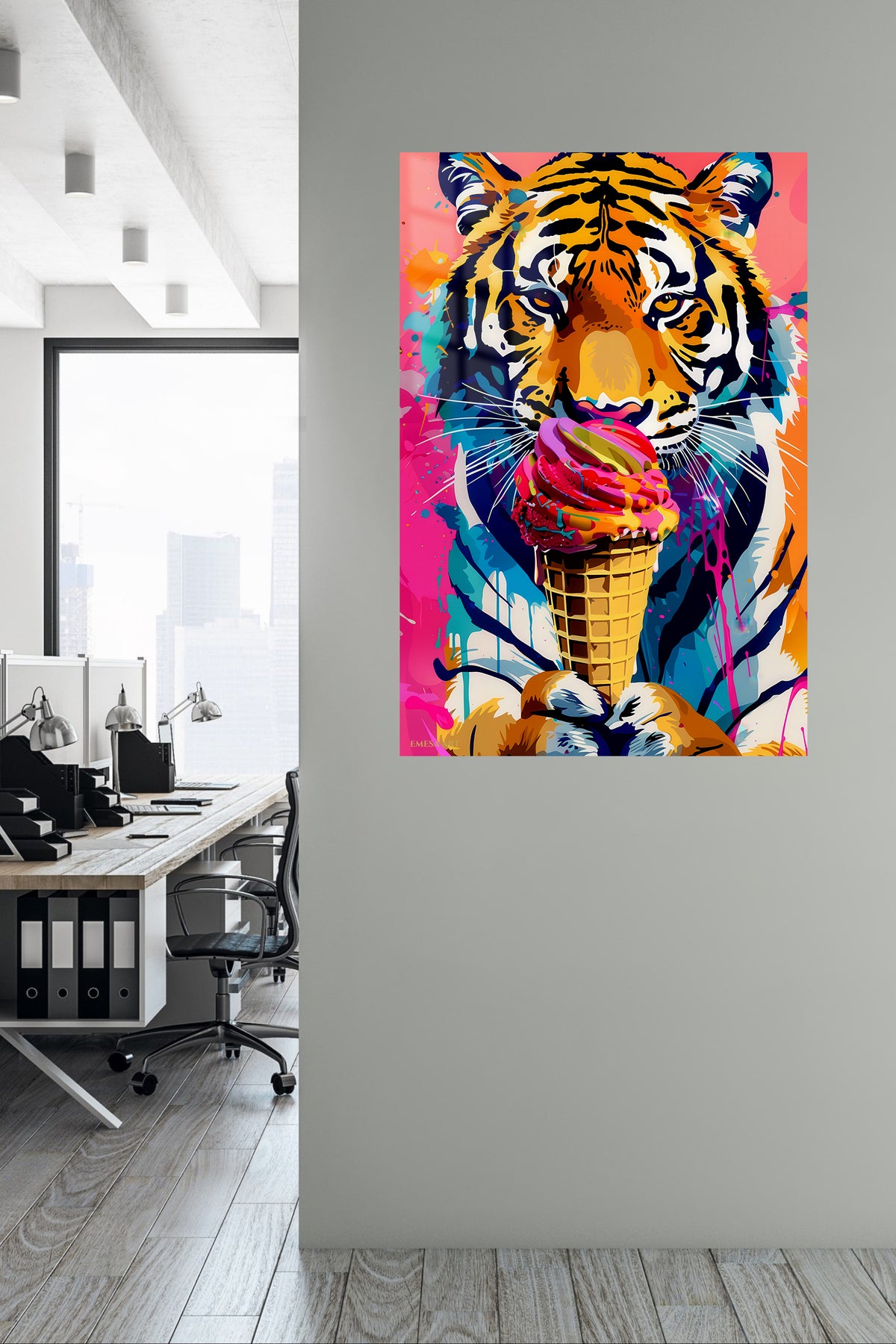 Neon Tiger Ice Cream Portrait premium metal wall art