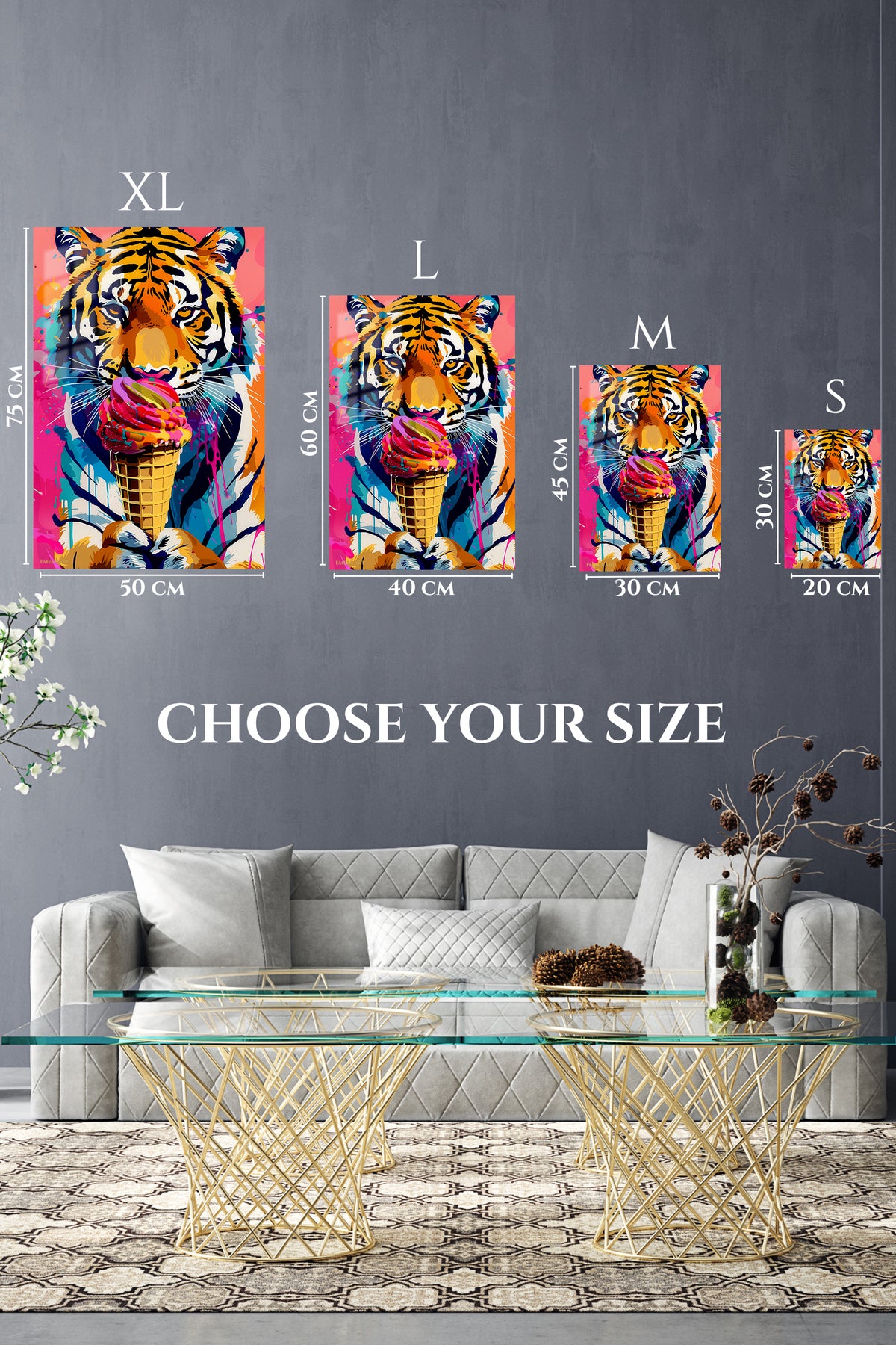 Neon Tiger Ice Cream Portrait premium metal wall art