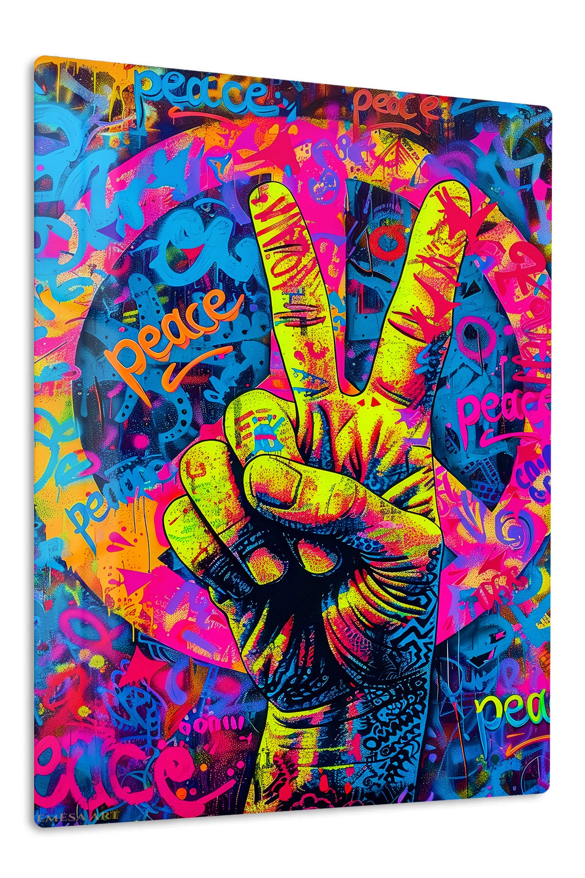 Colorful Peace Sign Graffiti premium metal wall art