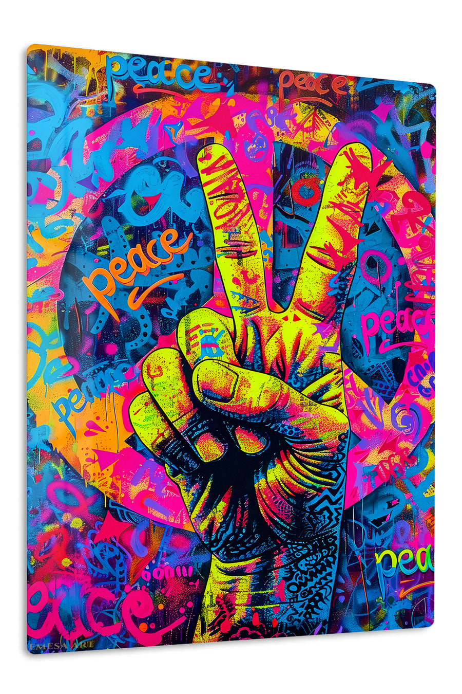 Colorful Peace Sign Graffiti premium metal wall art