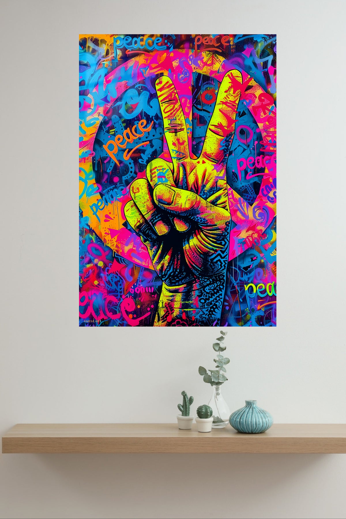 Colorful Peace Sign Graffiti premium metal wall art