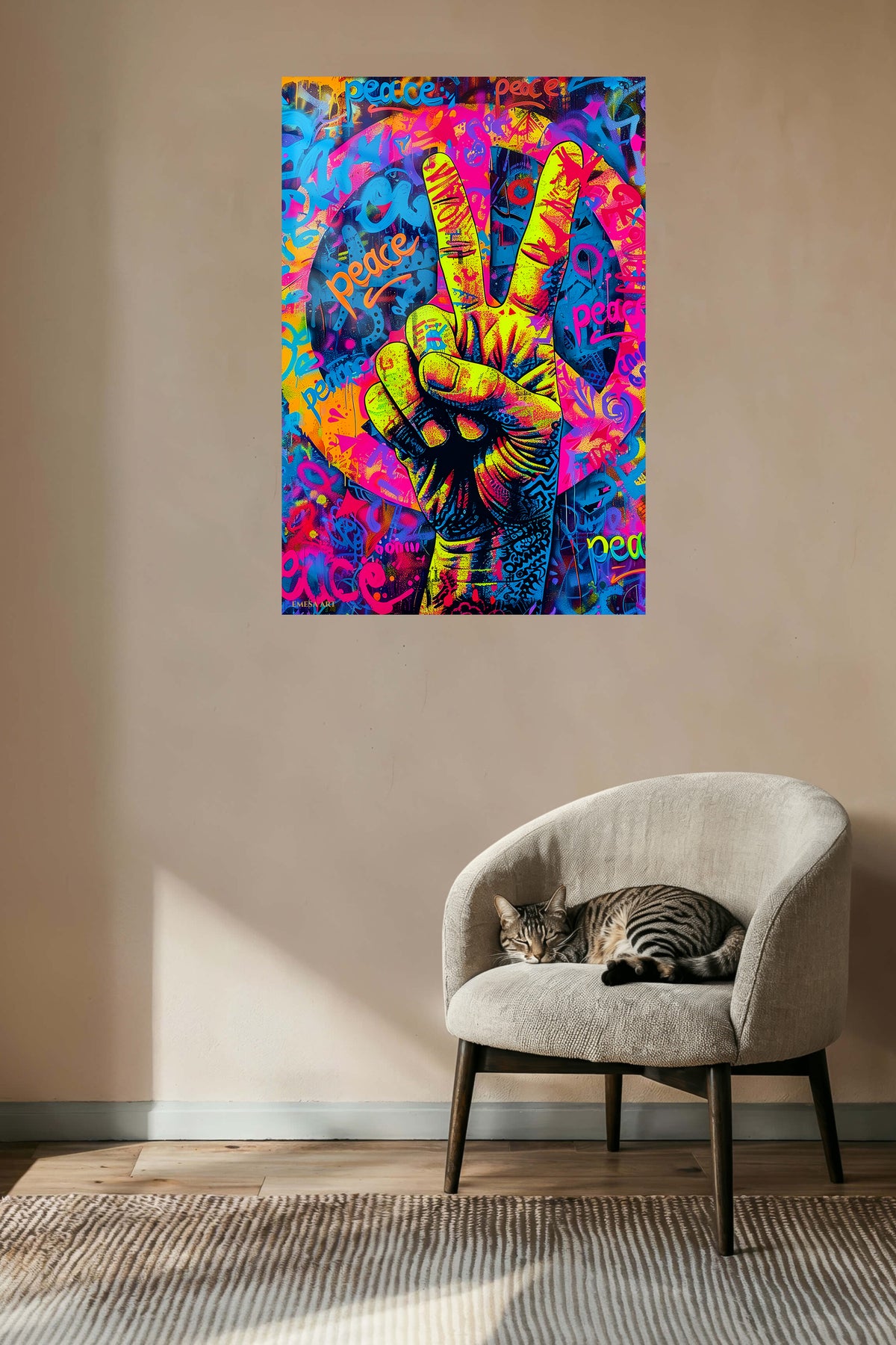 Colorful Peace Sign Graffiti premium metal wall art