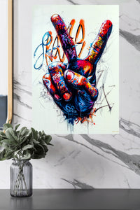 Graffiti Rock Hand Gesture premium metal wall art