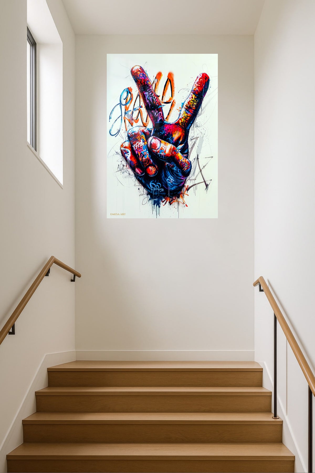 Graffiti Rock Hand Gesture premium metal wall art