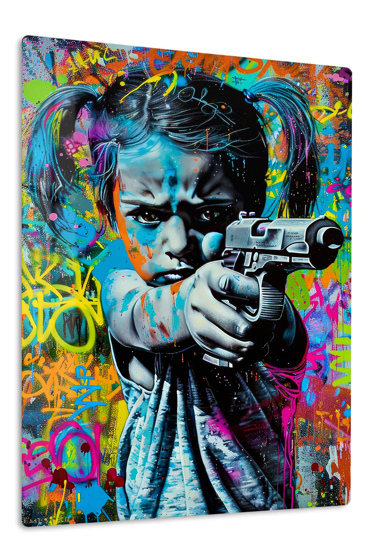 Graffiti Toy Blaster Girl premium metal wall art – front view