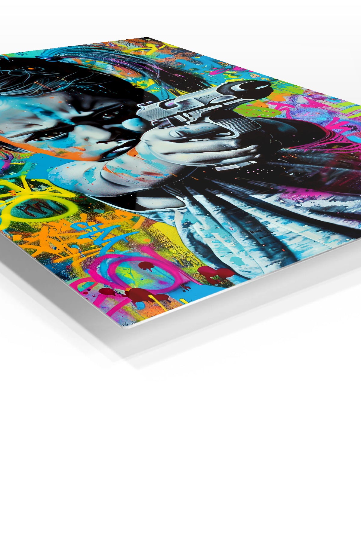 Graffiti Toy Blaster Girl premium metal wall art – angled view