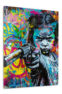 Graffiti Toy Revolver Girl premium metal wall art – front view
