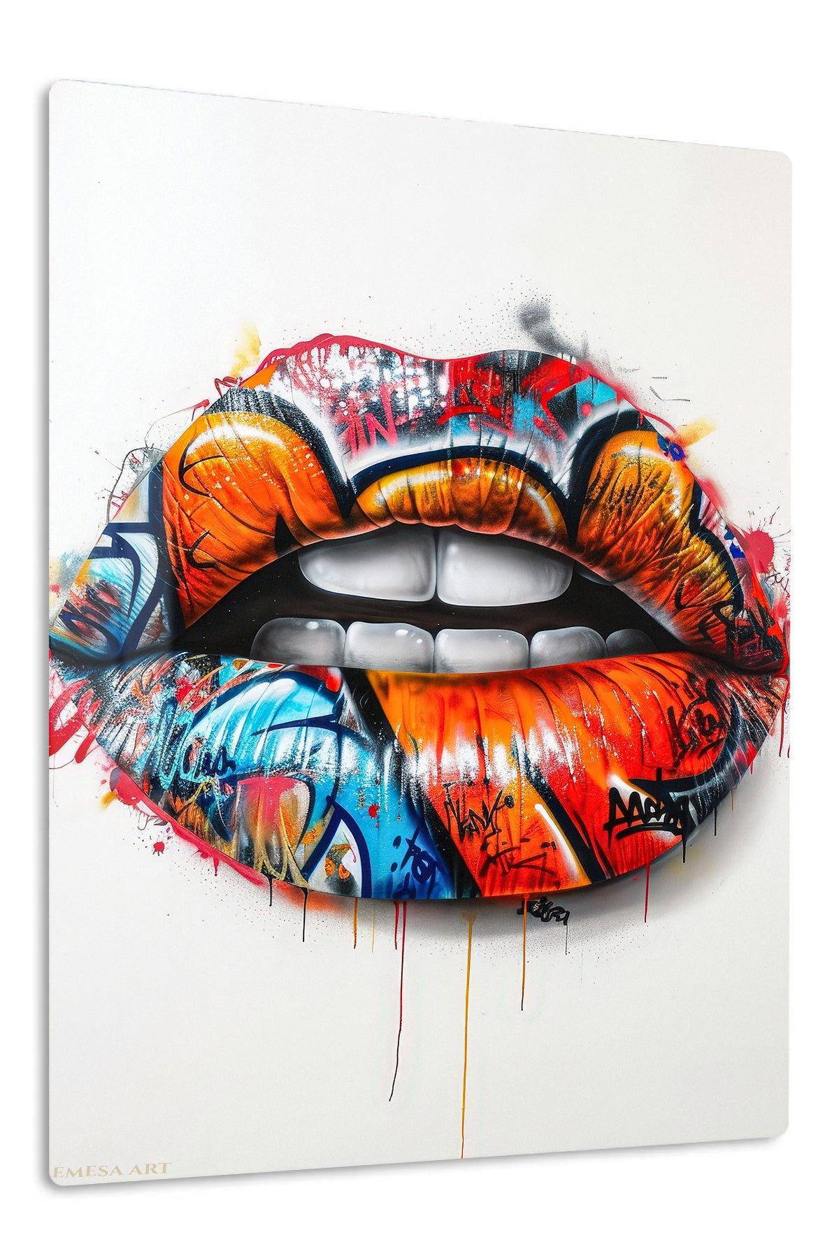 Graffiti Lips Pop Art premium metal wall art – front view