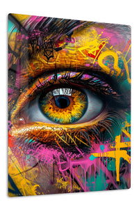 Golden Graffiti Eye premium metal wall art – front view