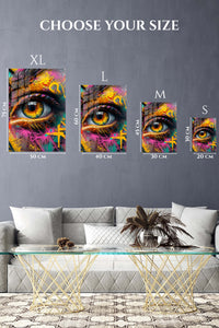 EMESA metal wall art size comparison guide for Golden Graffiti Eye