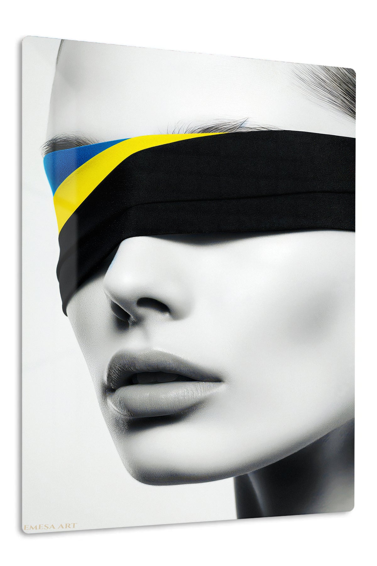 Blindfold Pop Portrait premium metal wall art – front view