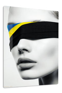 Blindfold Pop Portrait premium metal wall art – front view