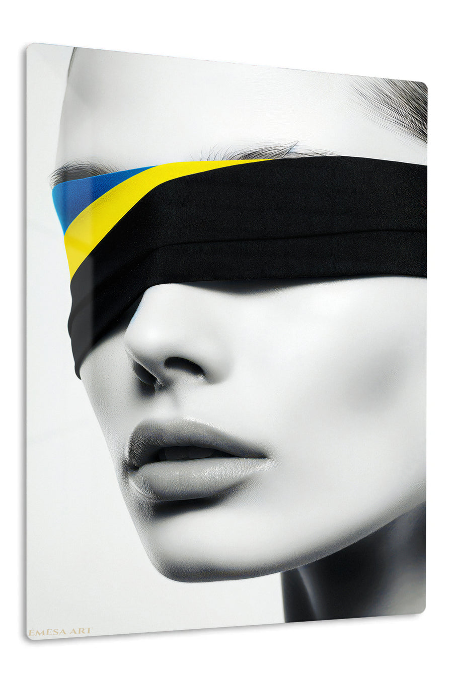 Blindfold Pop Portrait premium metal wall art – front view