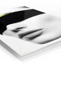 Blindfold Pop Portrait premium metal wall art – angled view