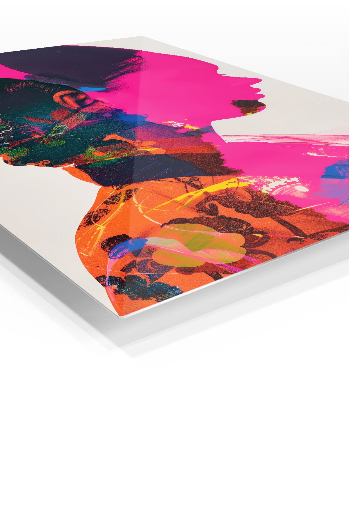 Double Exposure Fashion Portrait premium metal wall art – angled view