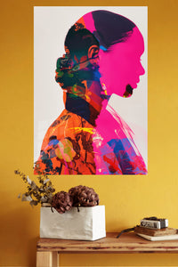 Double Exposure Fashion Portrait metal wall art displayed in a modern interior