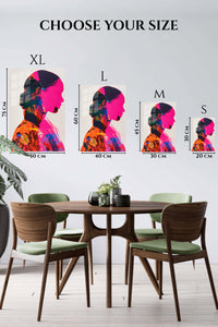 EMESA metal wall art size comparison guide for Double Exposure Fashion Portrait