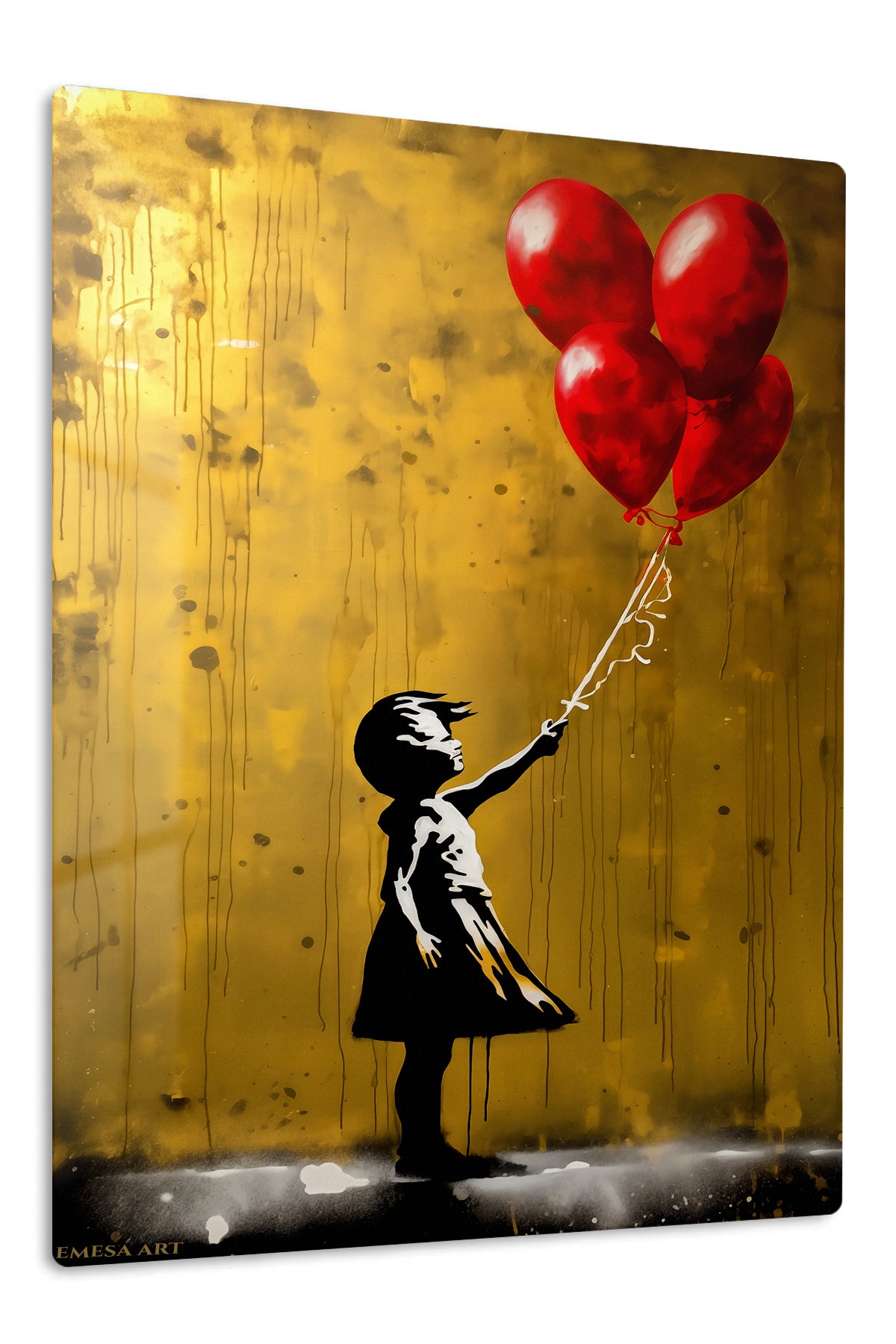 Girl with Red Balloons Street Art premium metal wall art – front view