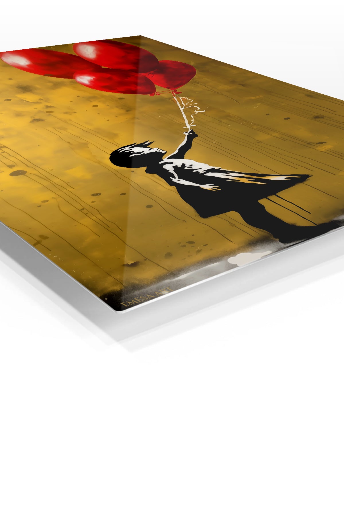 Girl with Red Balloons Street Art premium metal wall art – angled view