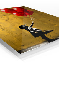 Girl with Red Balloons Street Art premium metal wall art – angled view