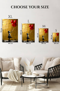 EMESA metal wall art size comparison guide for Girl with Red Balloons Street Art