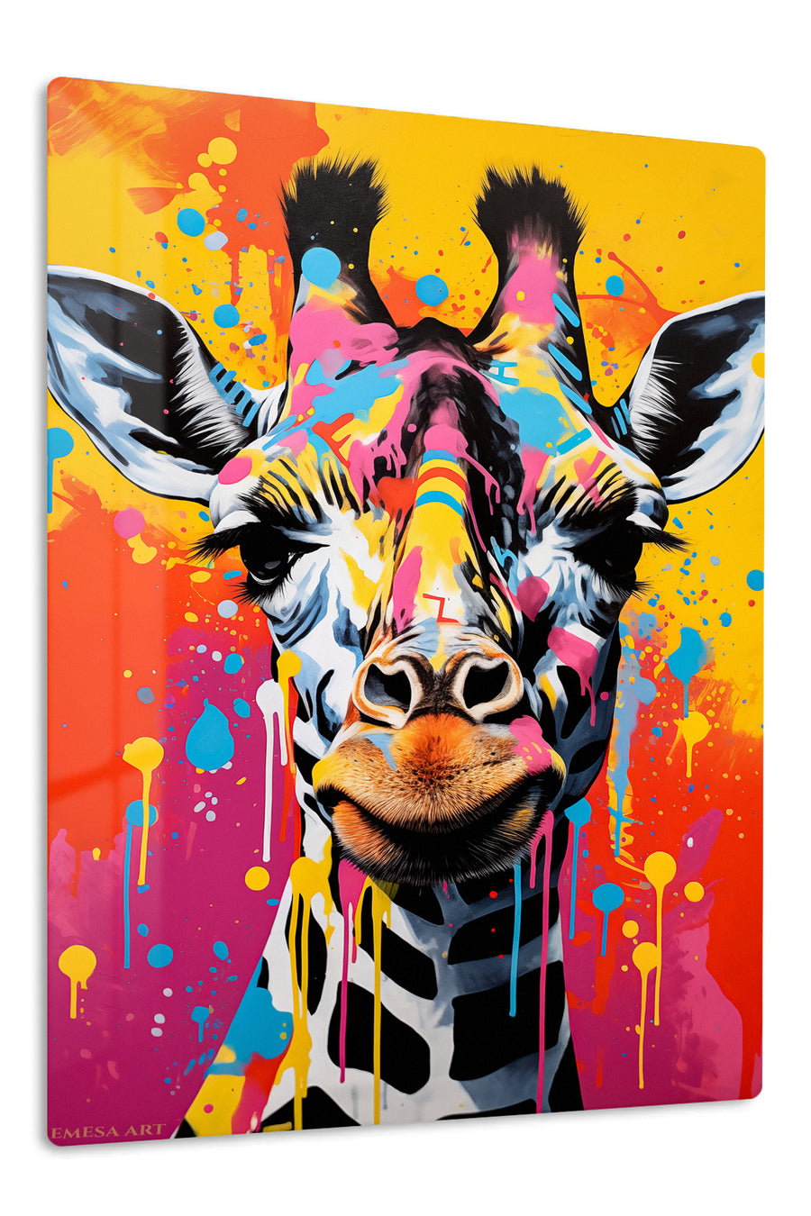 Color Splash Giraffe Portrait premium metal wall art – front view