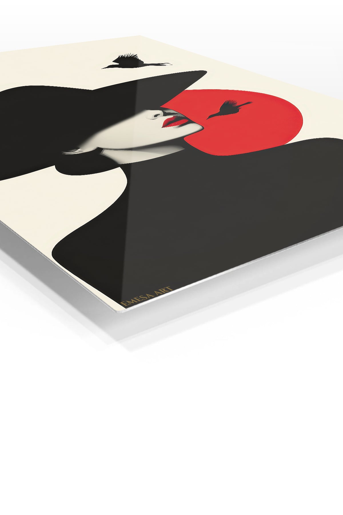 Red Sun Fashion Silhouette premium metal wall art – angled view