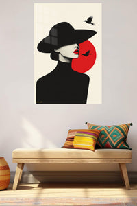 Red Sun Fashion Silhouette metal wall art displayed in a contemporary living space