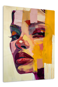 Golden Abstract Woman Portrait premium metal wall art – front view