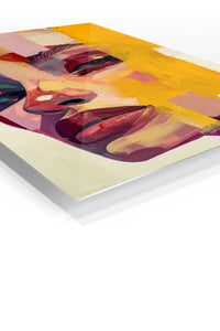 Golden Abstract Woman Portrait premium metal wall art – angled view