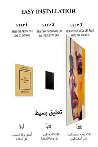 Magnetic mounting installation guide for Golden Abstract Woman Portrait metal wall art