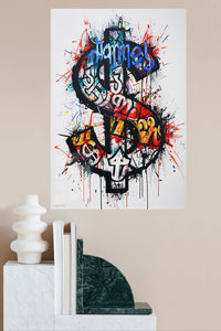 Graffiti Skull Typography metal wall art displayed in a modern interior