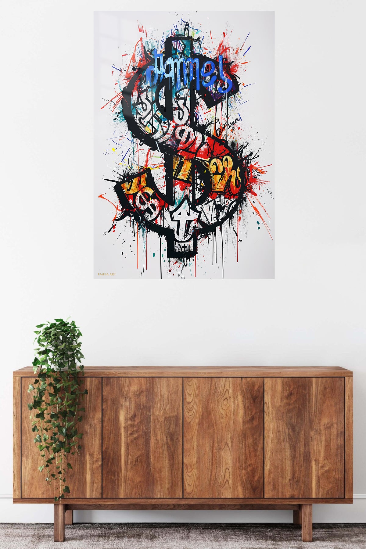 Graffiti Skull Typography metal wall art displayed in a contemporary living space