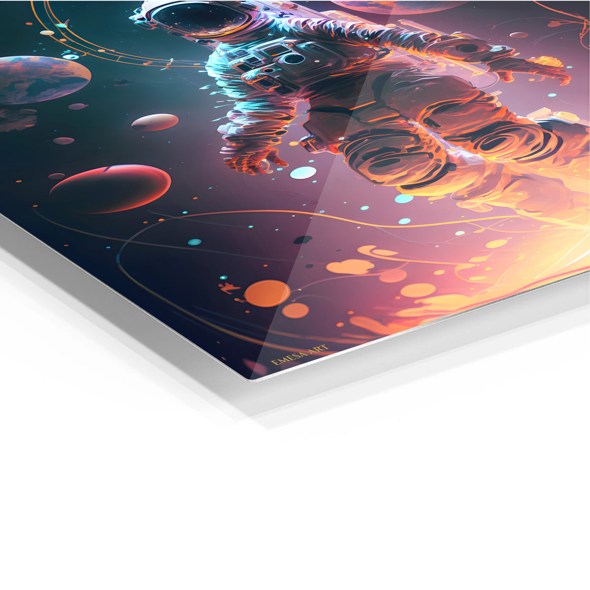 Astronaut & Planets Cosmic Metal Wall Art | EMESA ART