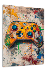 Orange Gaming Controller Splash premium metal wall art – front view
