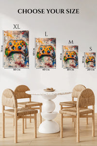 EMESA metal wall art size comparison guide for Orange Gaming Controller Splash