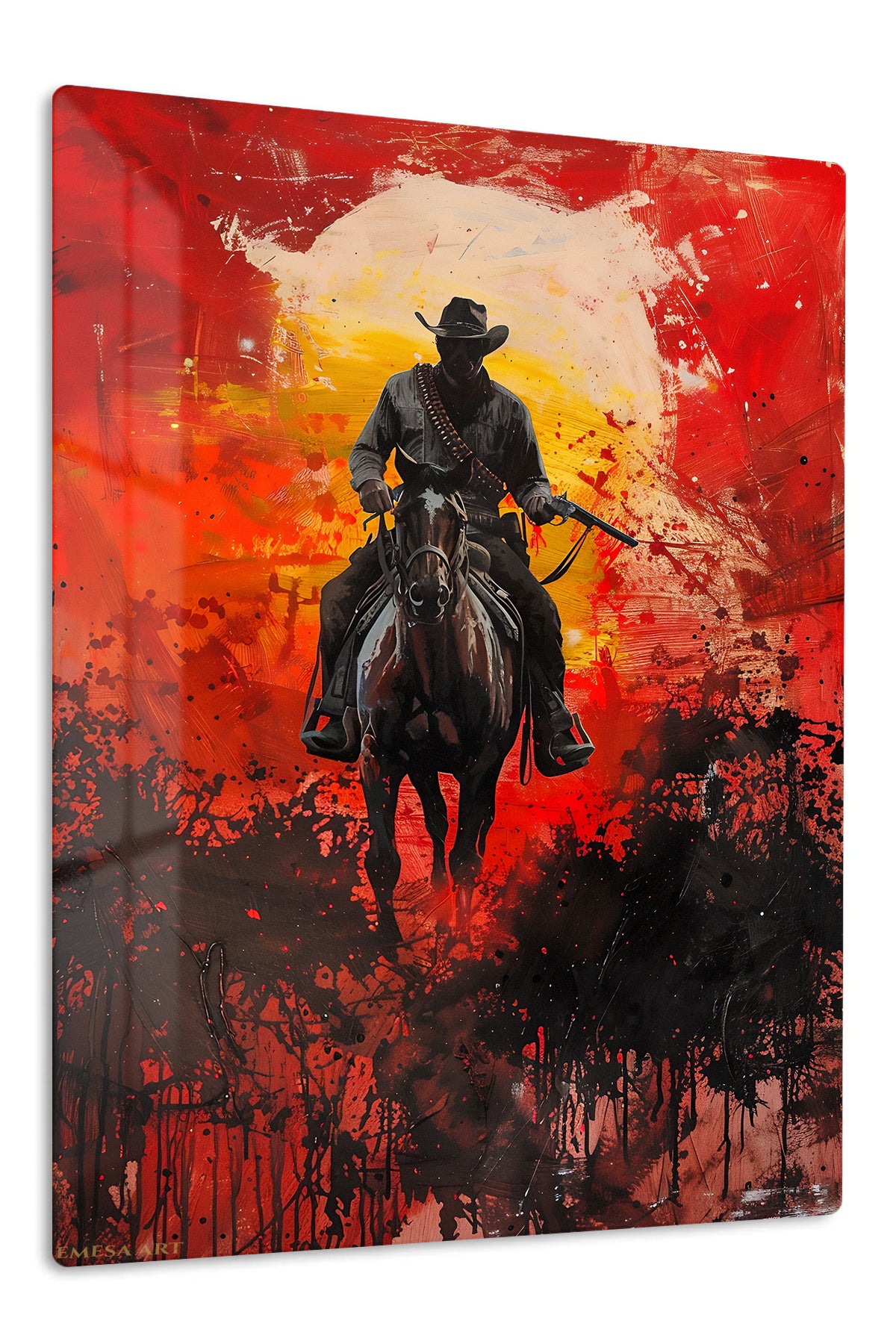 Sunset Outlaw Rider premium metal wall art – front view