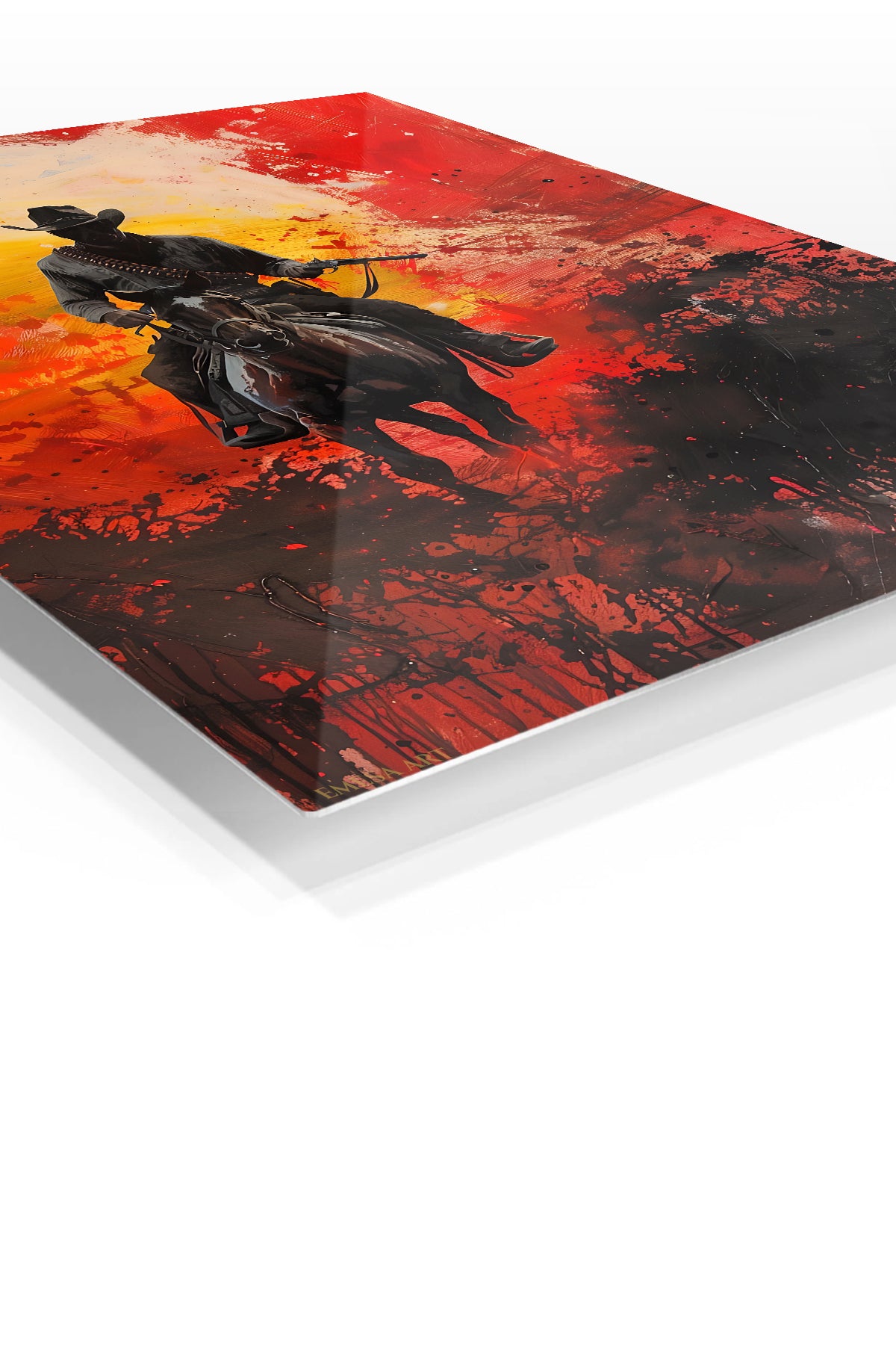 Sunset Outlaw Rider premium metal wall art – angled view