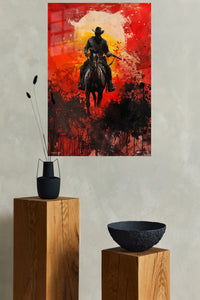 Sunset Outlaw Rider metal wall art displayed in a modern interior
